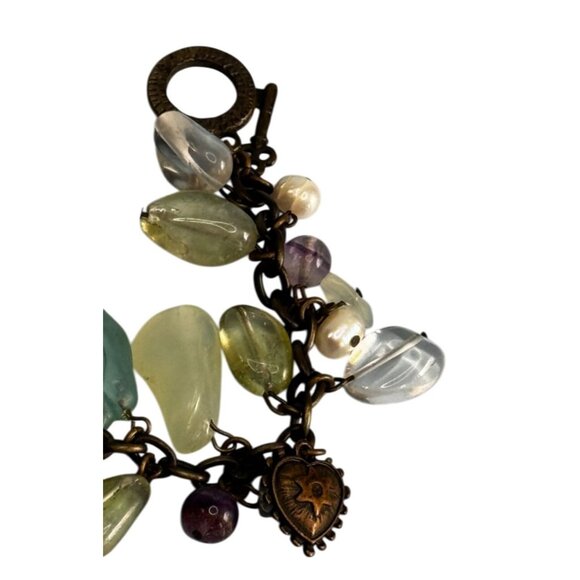 Artisan Charm Bracelet Quartz & Glass Beads Sun Heart Penguin Angel 7" - Picture 3 of 6